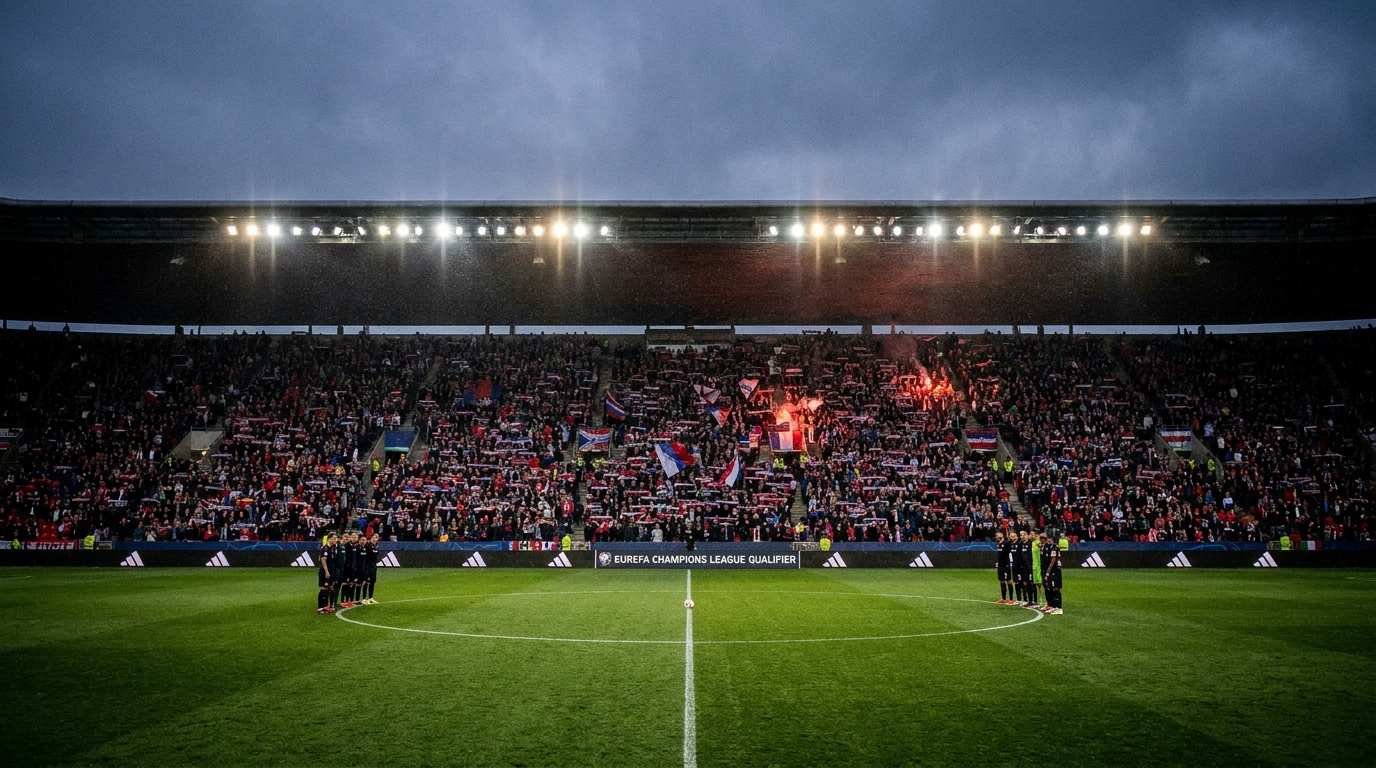Stade de football illuminé lors d'une soirée européenne de Ligue des Champions