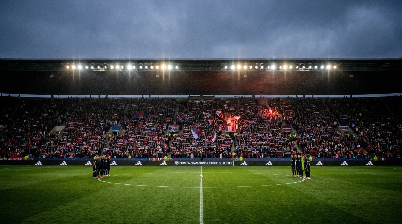 Stade de football illuminé lors d'une soirée européenne de Ligue des Champions