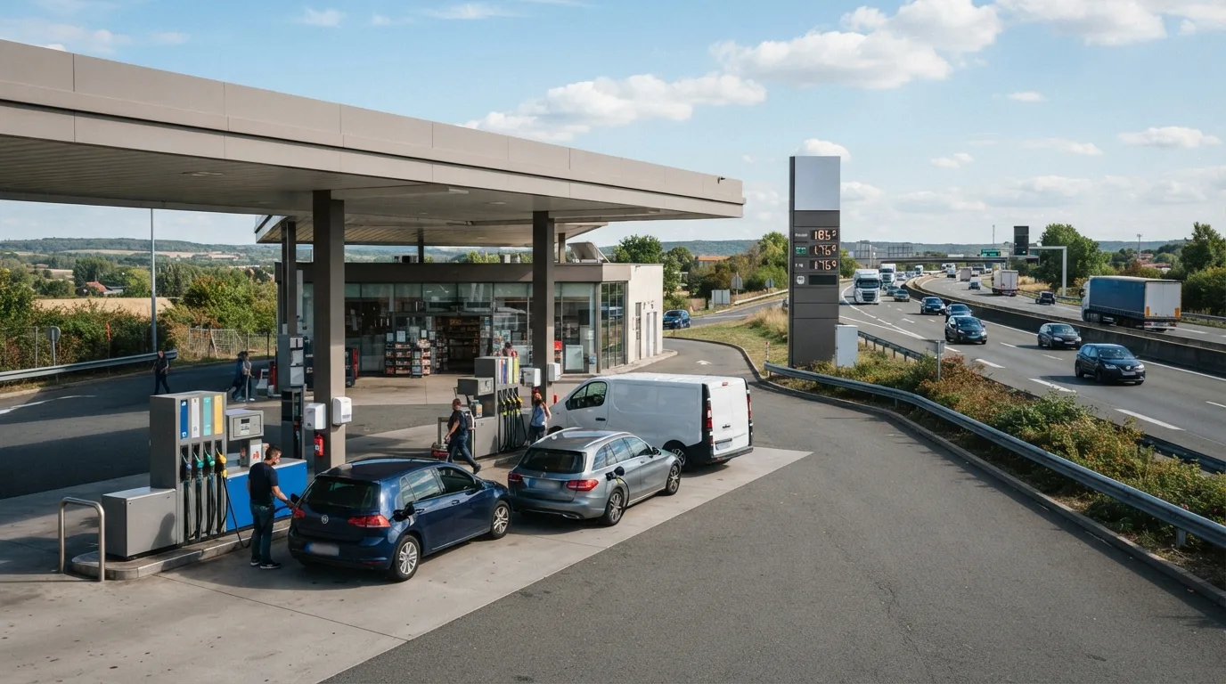 Station-service moderne avec plusieurs pompes à carburant