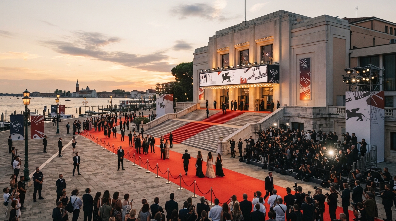 Le tapis rouge de la Mostra de Venise devant le Palais du cinéma sur l'île du Lido