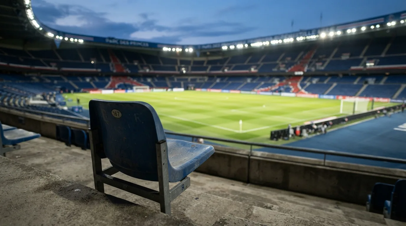 Siège vide dans un stade de football avec le terrain en arrière-plan