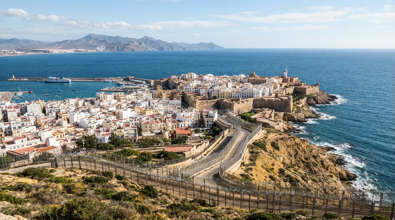 Vue panoramique d'une ville méditerranéenne côtière avec des fortifications historiques et la mer en arrière-plan